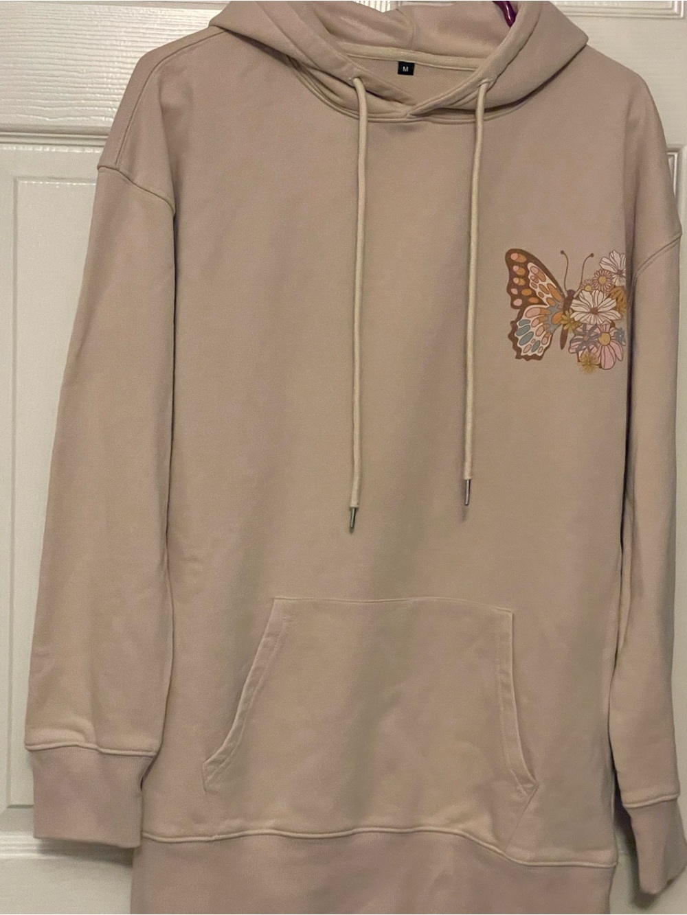 Women's Cream Pullover Hoodie with Butterfly Detail